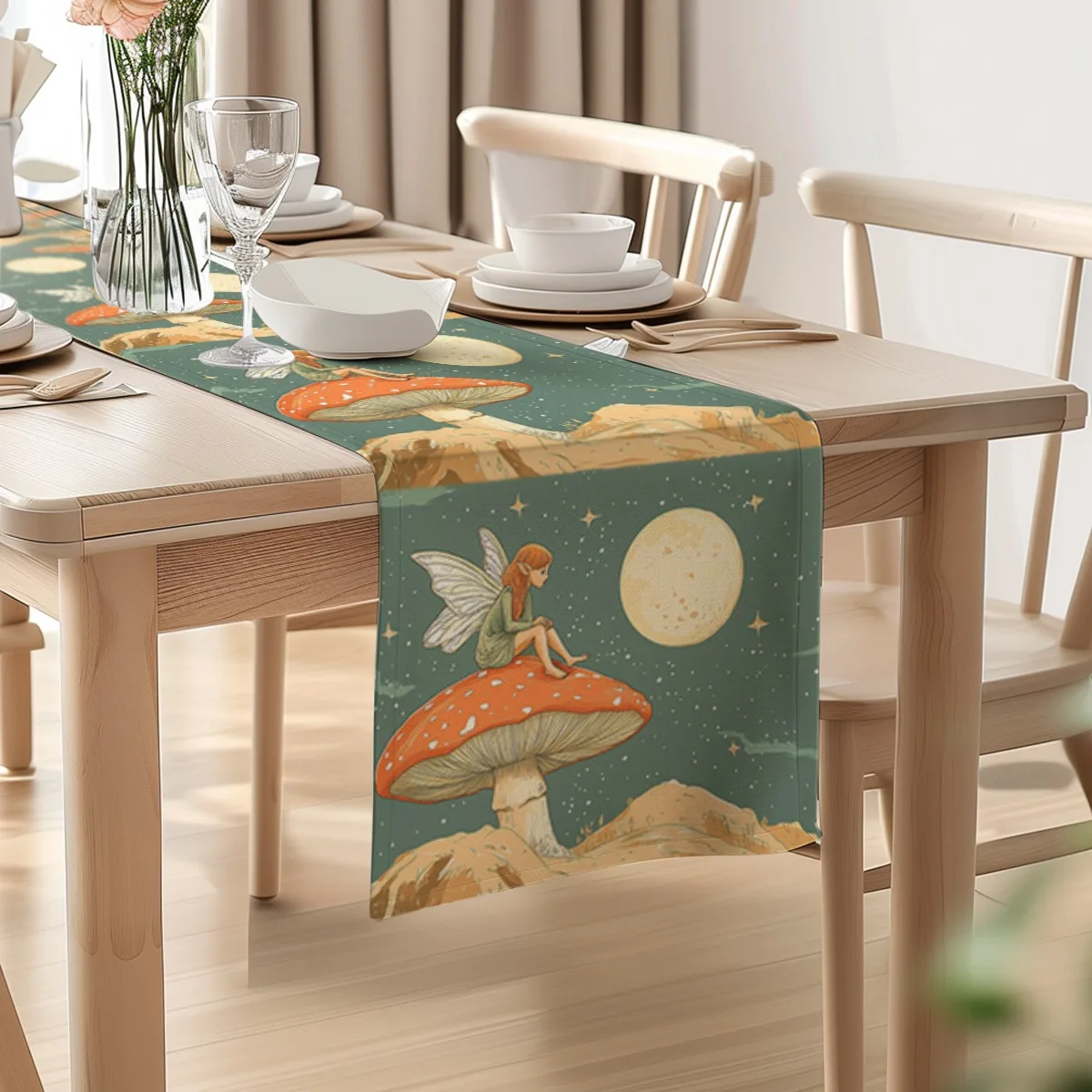 decor table runner Midsummer Mushroom Fairy Tale Table Flag for wedding,Restaurant,Holiday Gathering New Year,Birthdays