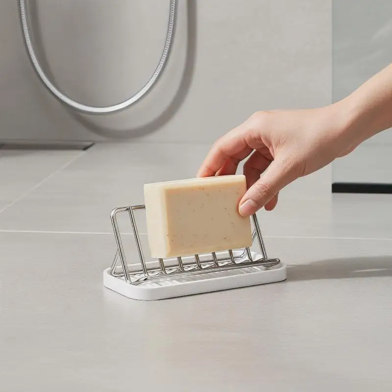 

Bathroom Countertop Soap Holder Soap Storage Draining Rack & Kitchen Sponge Storage Rack Durable Easy To Clean Organizer