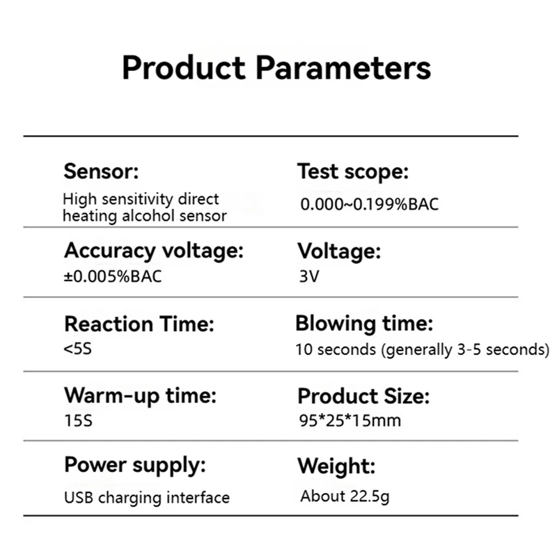 Rilevatore di alcol compatto altamente accurato Etilometro ricaricabile a lunga durata G1 Tester multilingue