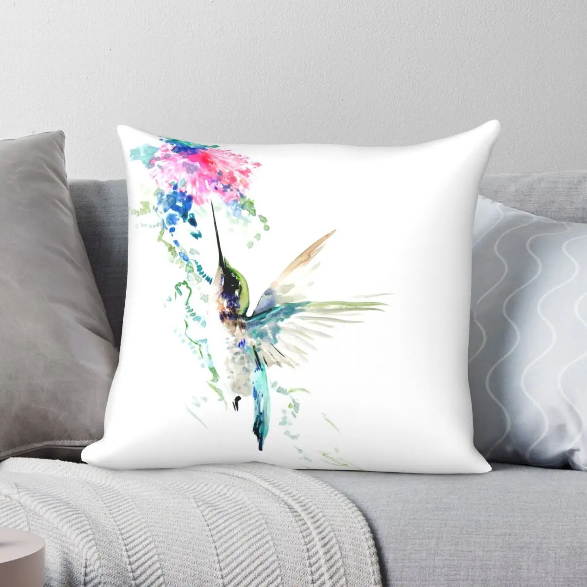 The Flight Of Hummingbird Pillowcase Polyester Linen Velvet Printed Zip Decor Pillow Case Home Cushion Cover