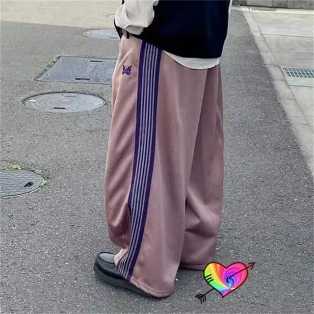 Butterfly Pattern Side Stripe Quick Dry Hip Hop Wide Leg Pants Unisex Loose Straight Trousers Streetwear Sports Daily Sweatpants