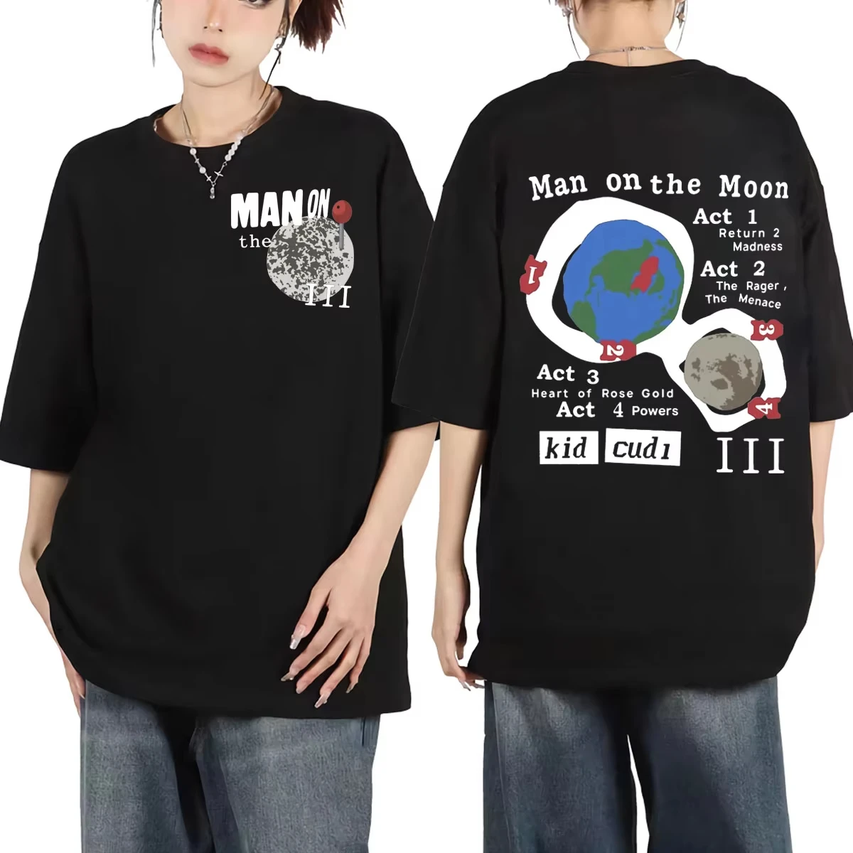 Rapper Kid Cudi Man on The Moon III Album T-shirt High Street Fashion Trend Short Sleeve T-shirts Unisex Casual Cotton T Shirts