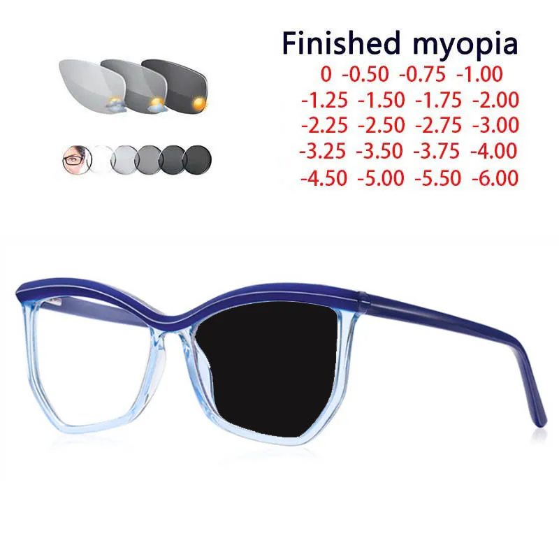 

Polygon Photochromic Glasses Women Myopia Eyeglasses Students Short Sight Eyewear 0 -0.5 -1 -1.25 -1.5 -1.75 -2.0 To -6