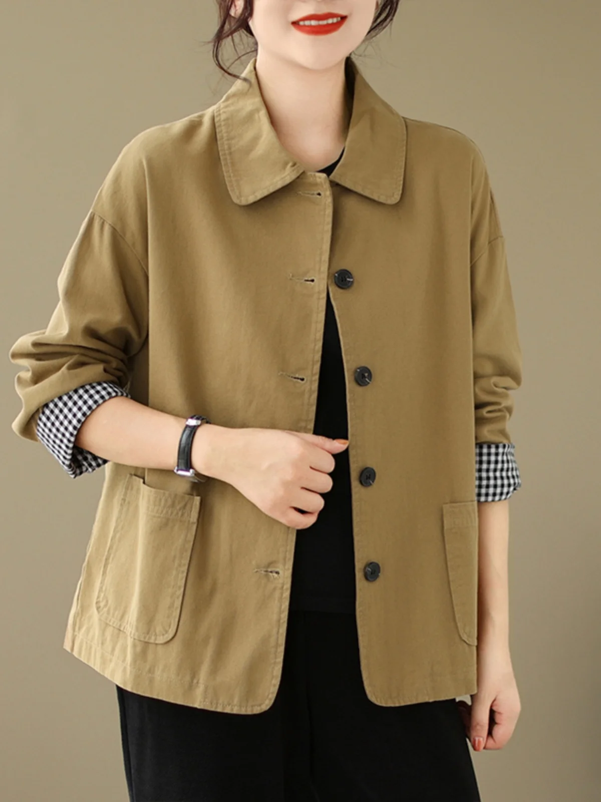 เสื้อผ้าลำลองสำหรับผู้หญิง ทรงหลวม ผ้าฝ้ายออร์แกนิก สำหรับฤดูใบไม้ผลิและฤดูใบไม้ร่วง รุ่นใหม่ ปี 2025 สไตล์อเนกประสงค์ เหมาะกับทุกวัย