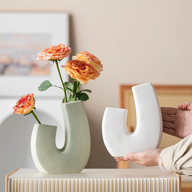 CAPIRON New Double Mouth Nordic Vase U Shape for Pampas Grass Dried Flower Home Living Room Centerpiece Decoration Interior Gift