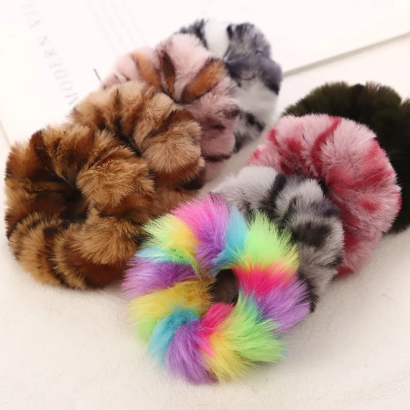 1PC Cute Soft Fur  Hair Scrunchies Fake Fur Hair Rope Women Girls Elastic Hair Rubber Bands Plush Hair Ties Hair Accessories