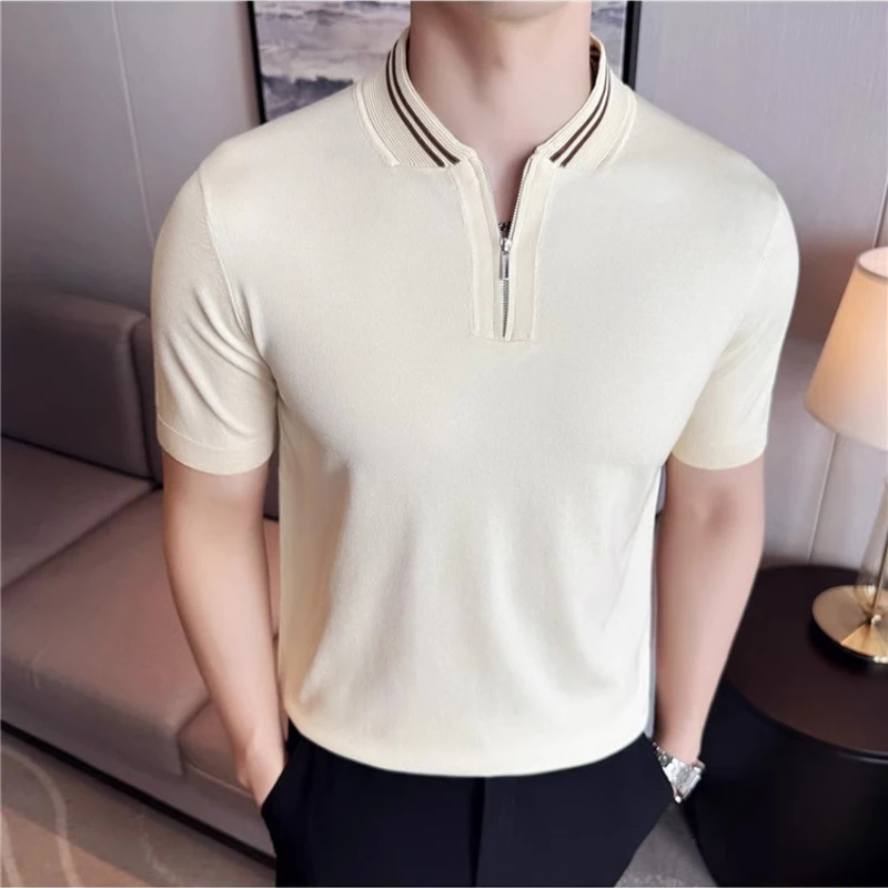 

​ Мужская рубашка-поло на полумолнии — трикотаж из ледяного шелка в китайском стиле с цветными блоками | Влагоотводящий и холодный сенсорный M-4XL