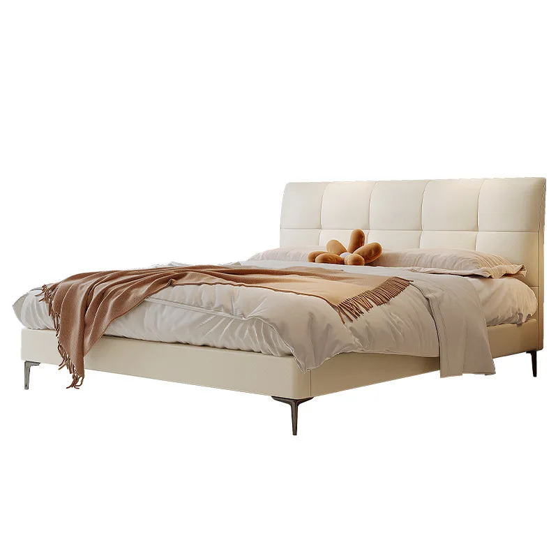 Italian minimalist master bedroom bed double modern minimalist flush edge 1.8m first layer cowhide leather bed
