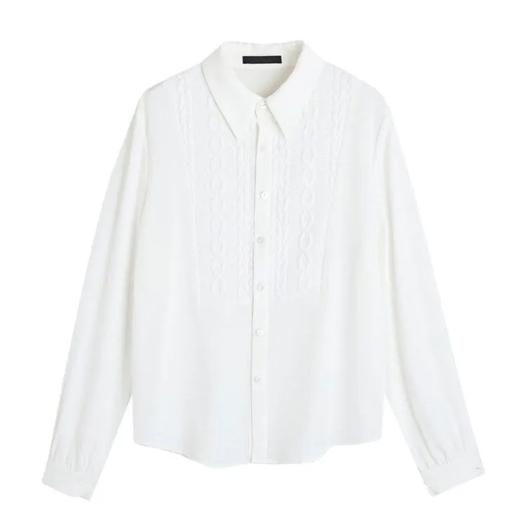 Sophisticated Shirt Tailored Extended Sleeve Blouse Pristine White Button-Front Blouse Versatile Workwear Relaxed Shirt