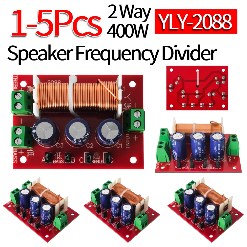 1/3/5Pcs YLY-2088 Speaker Frequency Divider 400W Adjustable 2 Way Crossover Filters Module Full Range Treble Bass Welding Free