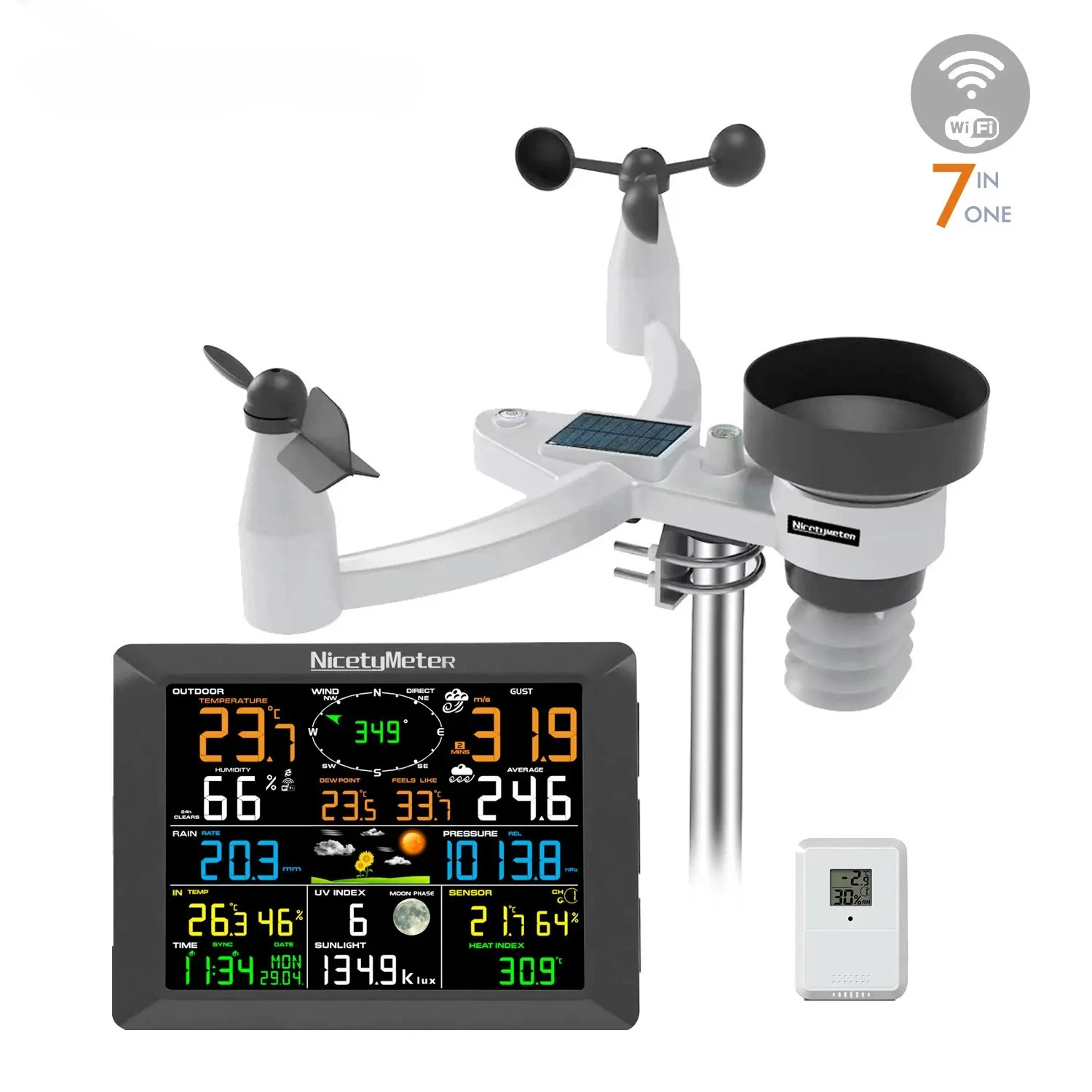 Professional WiFi Weather Station 7 in 1 Outdoor Wind Speed Multi-channel Humidity Monitoring Large Screen Real-time Warning