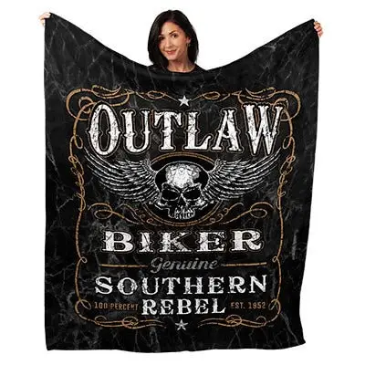 Outlaw Biker Steve McDonald Art Throw, Southern Rebel Motorcycle Man Cave Decor Fabric Poster Wall Art