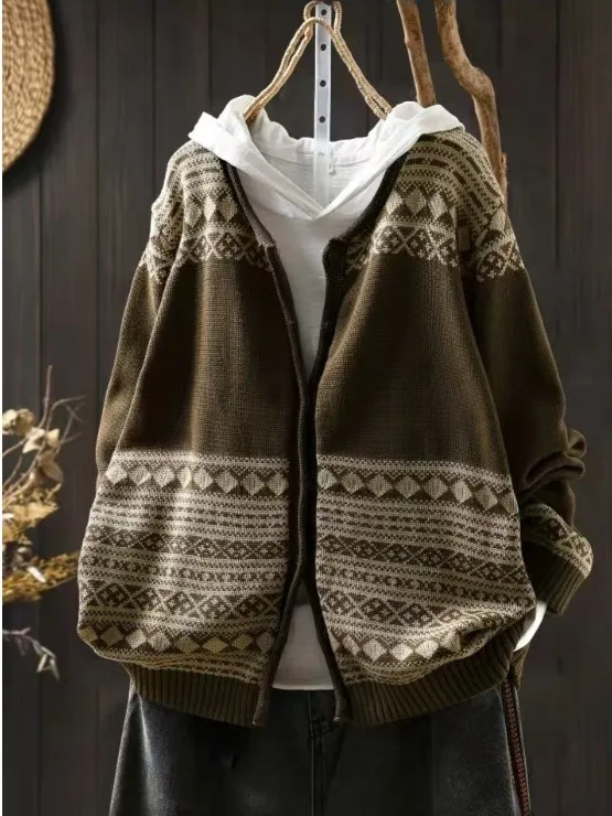 루즈핏 캐주얼 니트 면사 오픈 가디건 자켓 가을 신상 에스닉 스타일 브랜드 맞춤 제작 단품 중국산