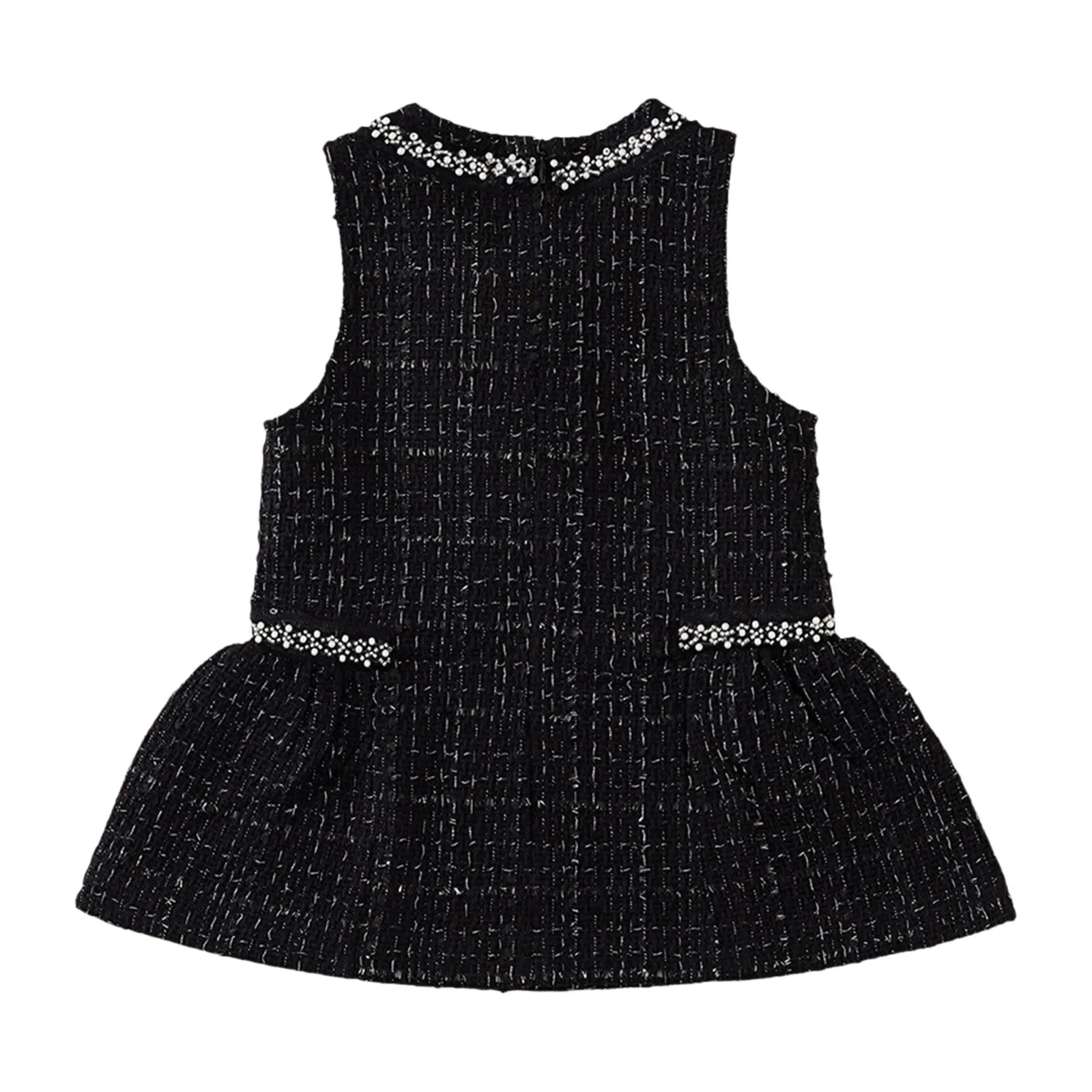 Autumn Girls' Coarse Tweed Sleeveless Vest Dress Winter Baby Black Elegant Rhinestone Hot Stamping Dress Kids Dresses for Girls