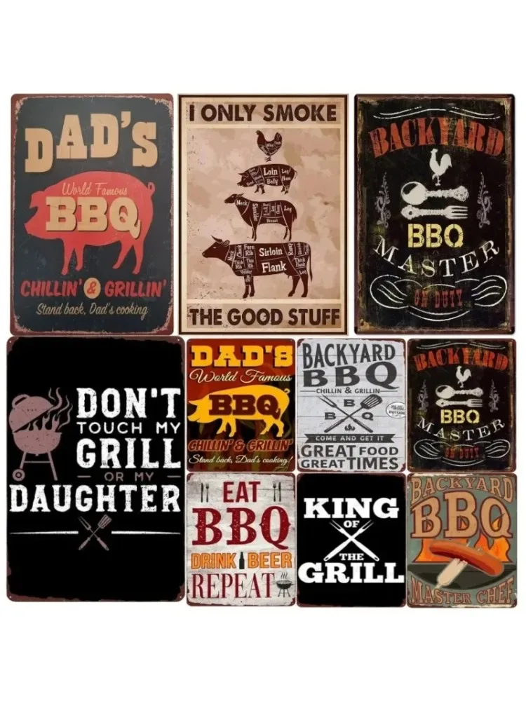 Panneau de barbecue pour papas d'arrière-cour, Vintage Grill King, en métal, décor de Bar, Pub, jardin, plaque murale pour barbecue de papa, Chillin & Grillin, Plaq rétro