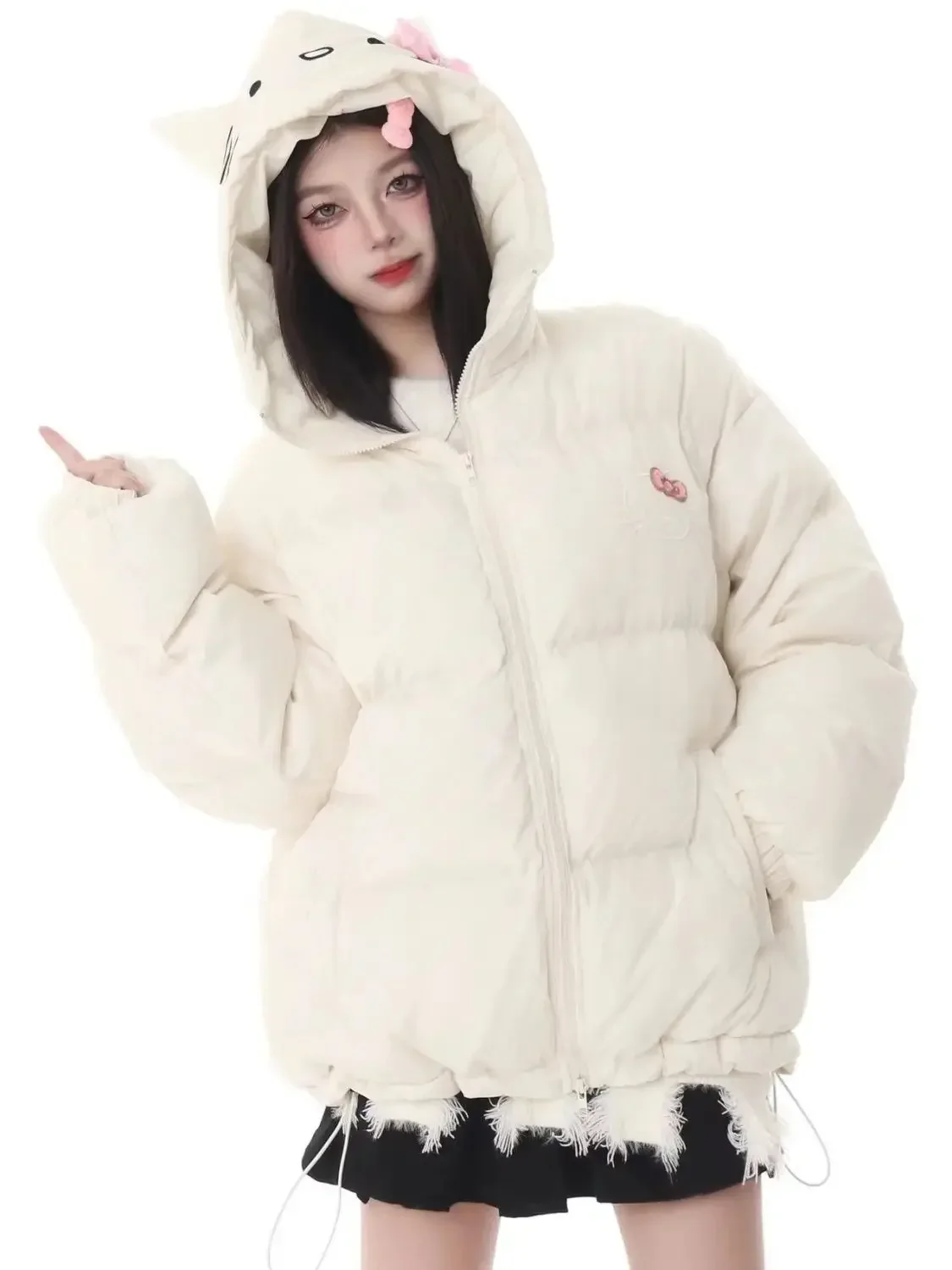 2023 Winter New Hello Kitty Cotton-Padded Clothes Winter Parkas Cotton Padded Clothes Thickened Warm Loose Coat for Women Girls