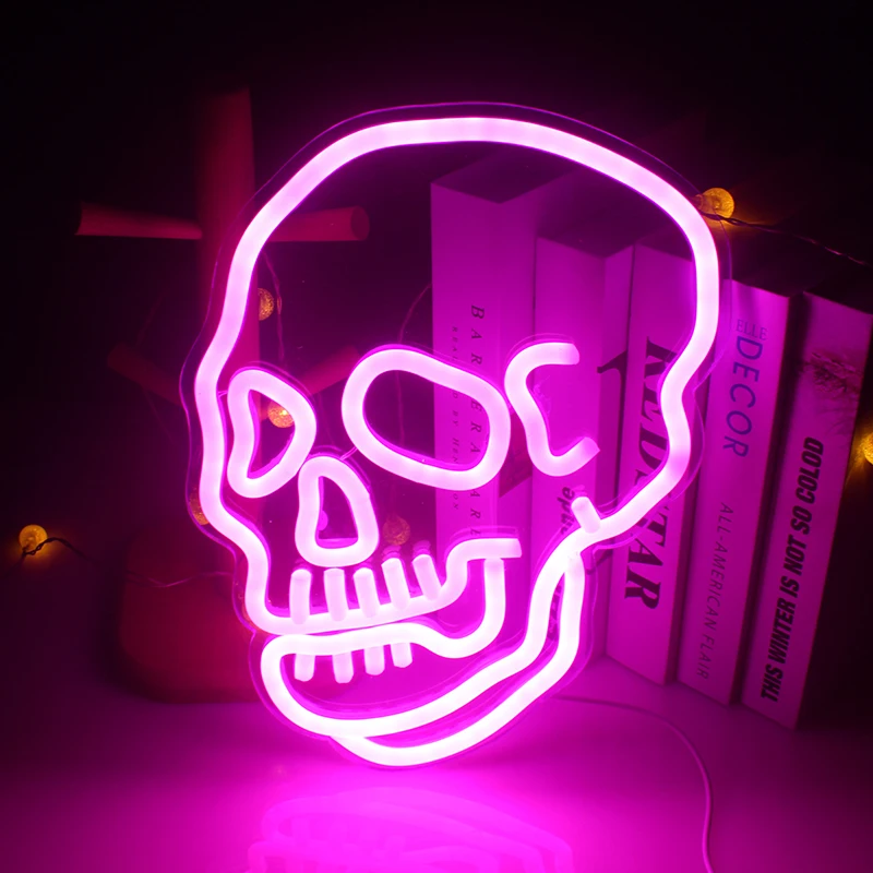 Halloween Skull Design Cool Neon Sign LED Hanging Art Funny USB Switch Lamp For Halloween Bar Club Party Room Wall Decor Light