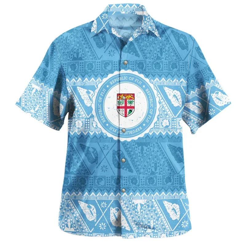 3D Printed Fiji Republic Flag Emblem Shirt with Philippine Fiji Emblem Pattern Short Sleeved Fashionable Men's Clothing Top