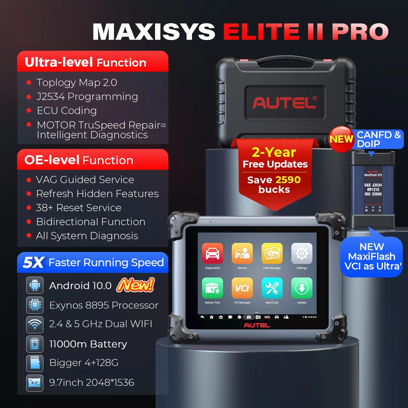 

2024 Autel MaxiSys Elite II Pro Elite2 eliteii as Ultra MS908S J2534 Инструмент для воспрограммирования CAN FD и Do IP-умный диагностический сканер
