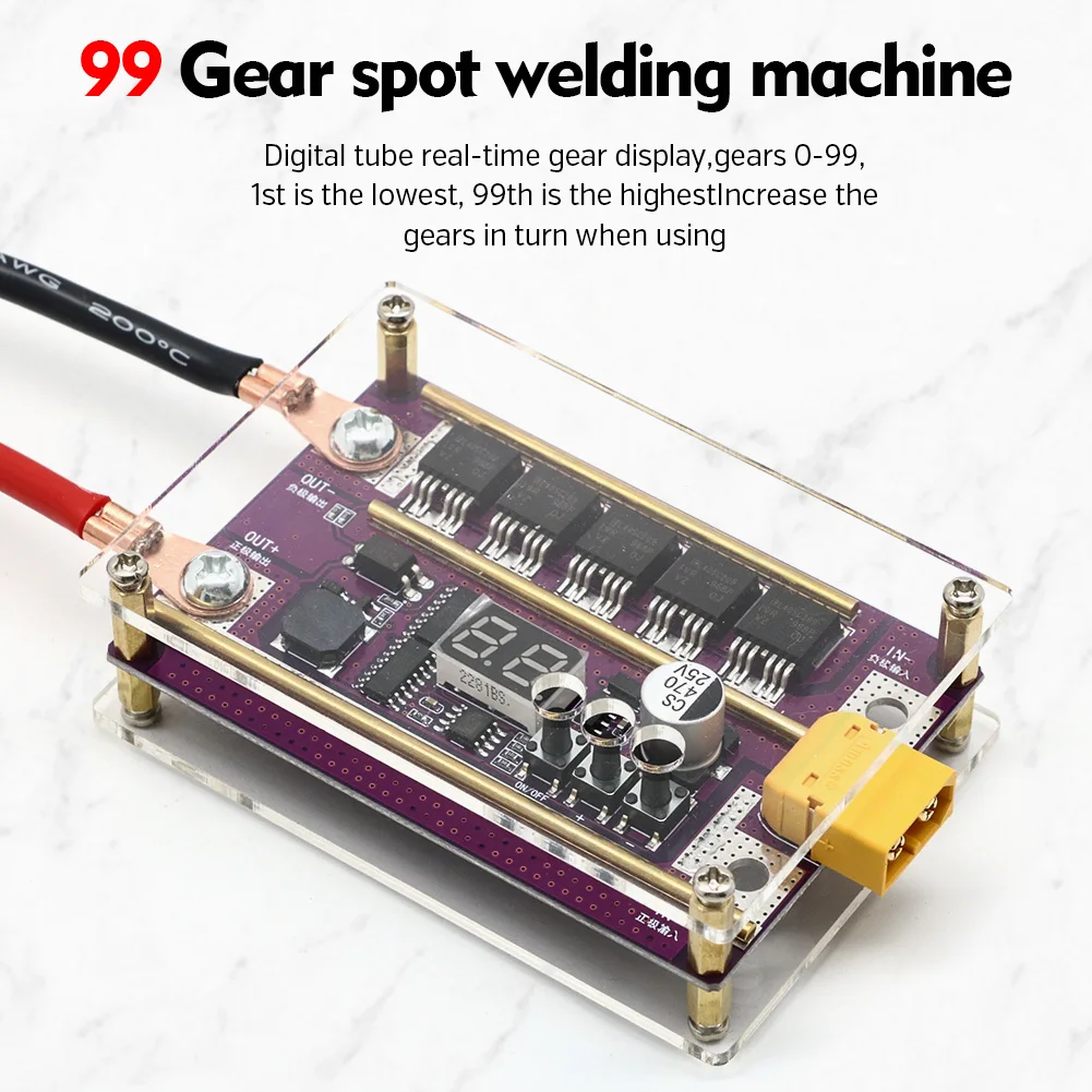 12V Spot Welder DIY Kit 99 Gears of Power Adjustable Spots Welding Mash Welder for 18650 Battery 0.05-0.3mm Nickel Sheet