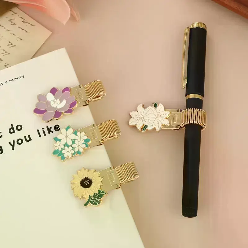 

1Pc Flower Metal Pen Clip Creative Retro Spring Pen Holder Clip For Students Notebook School Office Stationery Supplies