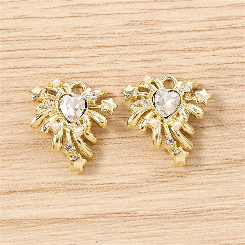 5 Stück 17x17mm Niedliche Kristall-Metall-Herz-Feuerwerk-Anhänger für Schmuckherstellung, Ohrringe, Halsketten, Armbänder, DIY-Bastelbedarf – Detail 8