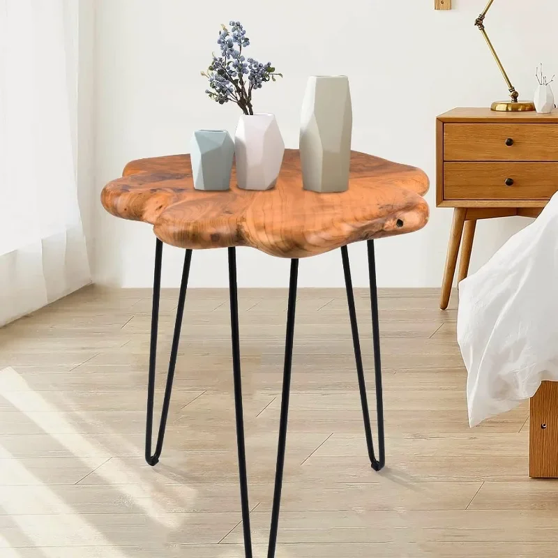 Wood Freeform Small End Table with Waterproof, Rustic Accent Table Unique for Living Room, Bedroom, Home