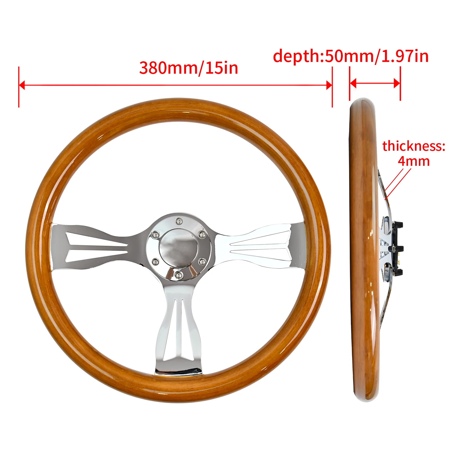 Universal 380mm Solid Wood Racing Steering Wheel 15 Inch Wood Auto Sports Drifting Steering Wheel Racing car steering wheel view 2
