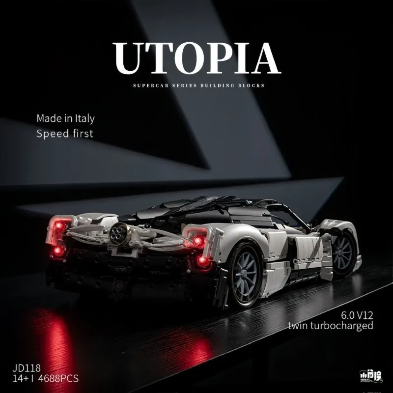 4688PCS 기술 유토피아 스포츠카 빌딩 블록 레이싱 차량 모델 MOC 건설 벽돌 장난감 어린이 성인을위한 선물