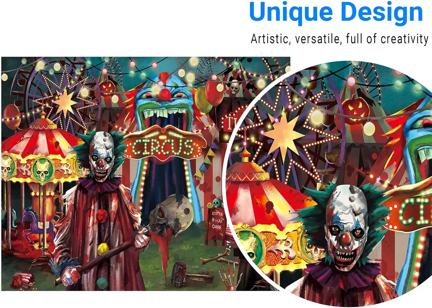 Clown Creepy Carnival Haunted House Horror Scary Birthday Party Decorations Banner Home Decor Photo Booth Props Background