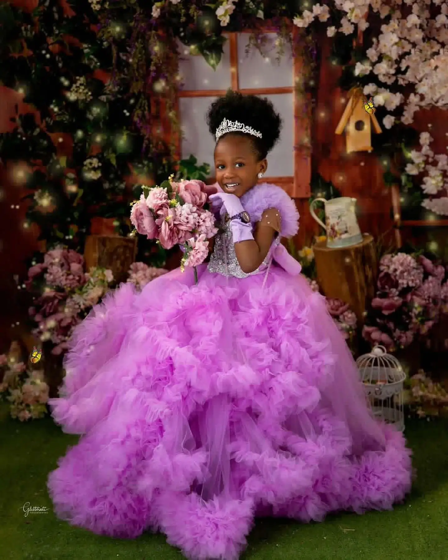 Lilac Girl Pageant Dress Flower Girls Dresses for Wedding Extra Puffy Kids Ruffles Party Birthday Gowns for Photoshoot