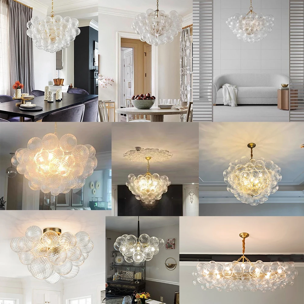 Nordic LED Bubble Ball Pendant Designer Lustre Living Room Modern Lamp Transparent Glass Kitchen Lighting Fixtures