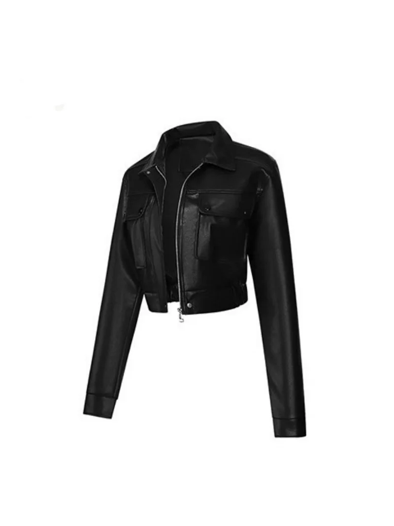 High-End Women's Form-Fitting PU Jacket with Zipper Top Lapel Autumn Collection 2025