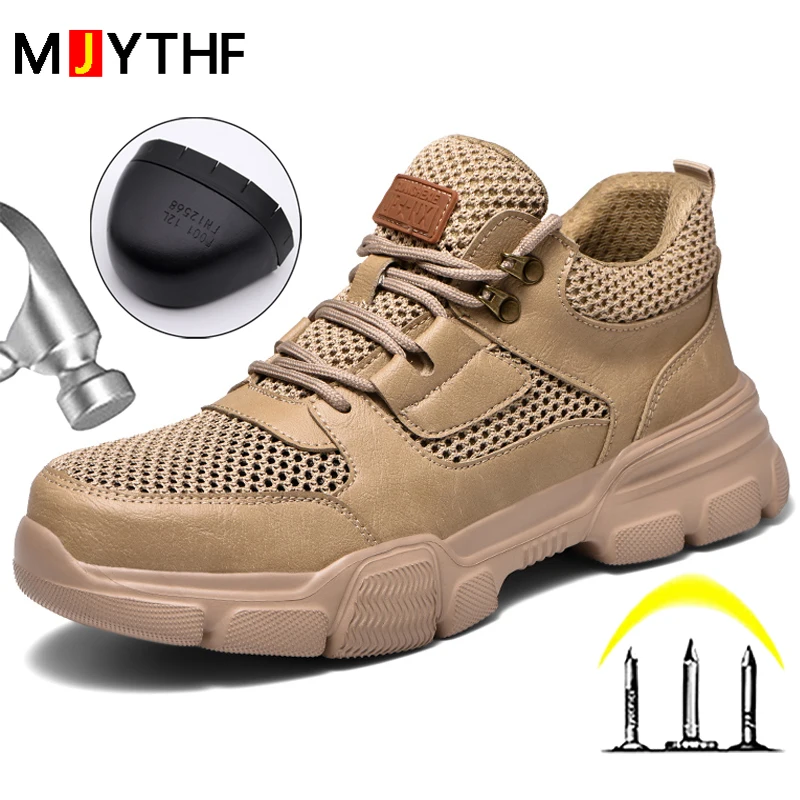 Breathable Mesh Work Shoes Men Summer Safety Shoes Anti-smash Anti Puncture Protective Shoes Lightweight Comfort Steel Toe Shoes