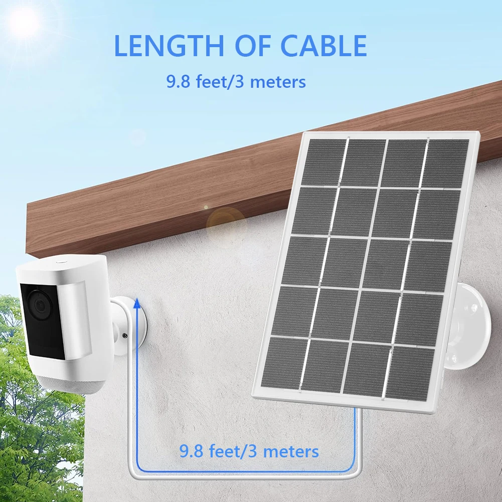 10W Solar Panel Charger Waterproof with 360° Adjustable Wall Mount & 9.8ft Cable for Ring Stick Up Cam and Spotlight Cam