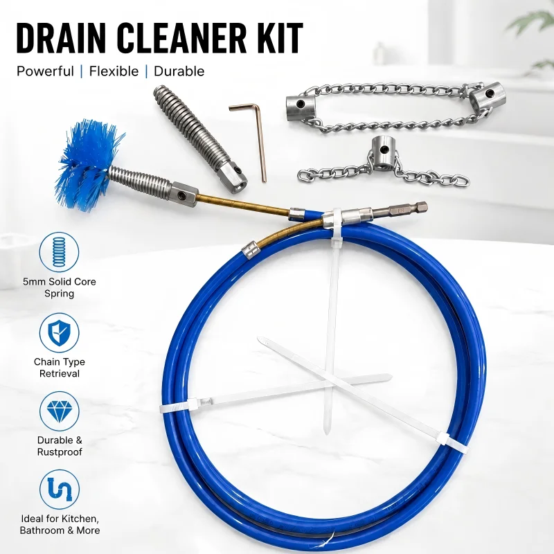 5mm Flexible Solid Core Spring Drain Auger, Chain Type Sewer Cleaner for Kitchen Toilet, Heavy Duty Pipe Unblocker Tool