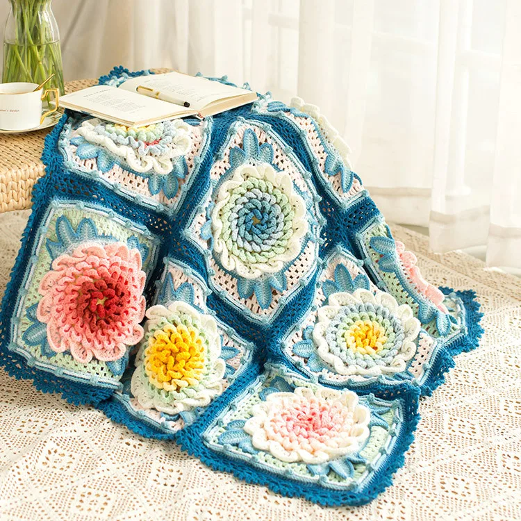 Susan's Family DIY Crochet Blanket Kit Peony Flowers Patchwork Blanket Material Package Floral Blanket Crochet Kit Home Decor