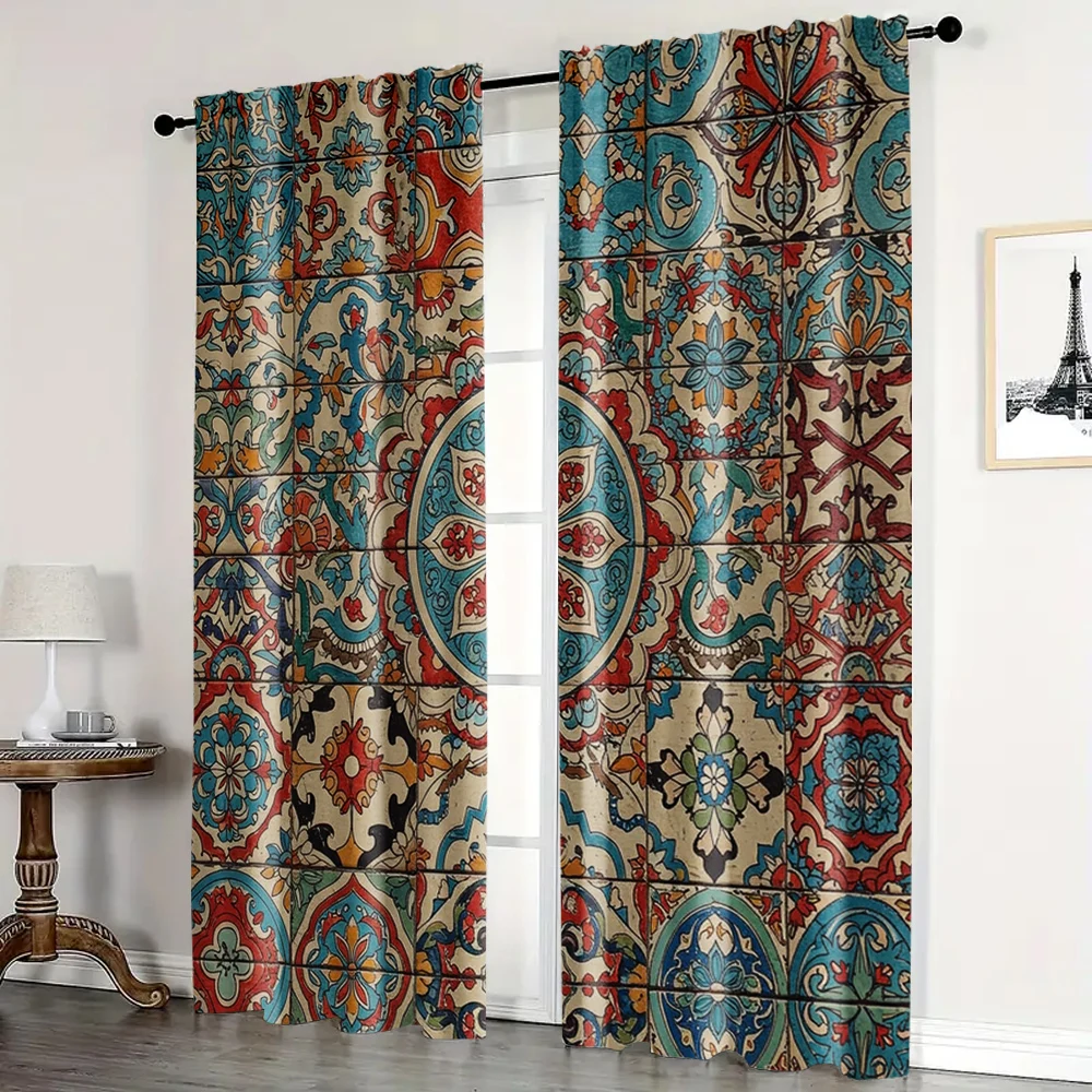 

2pc, Party Curtains Colorful flowers Light Filter Birthday Party for Bedroom living room