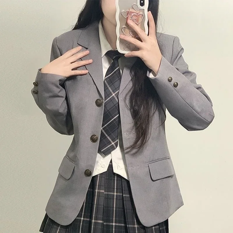 2026 Women JK Blazer Spring Autumn Japanese Preppy Style Student School Uniform Look Suit Jacket Fashion Top