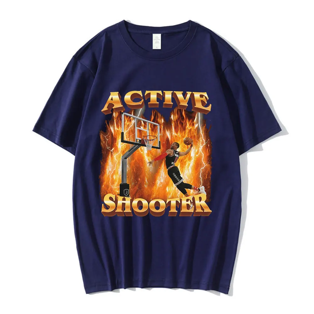 Active Shooter Funny Meme Graphic T-Shirt Men's Fashion Vintage Short Sleeve T-shirts Cotton Casual Oversized Harajuku T Shirts