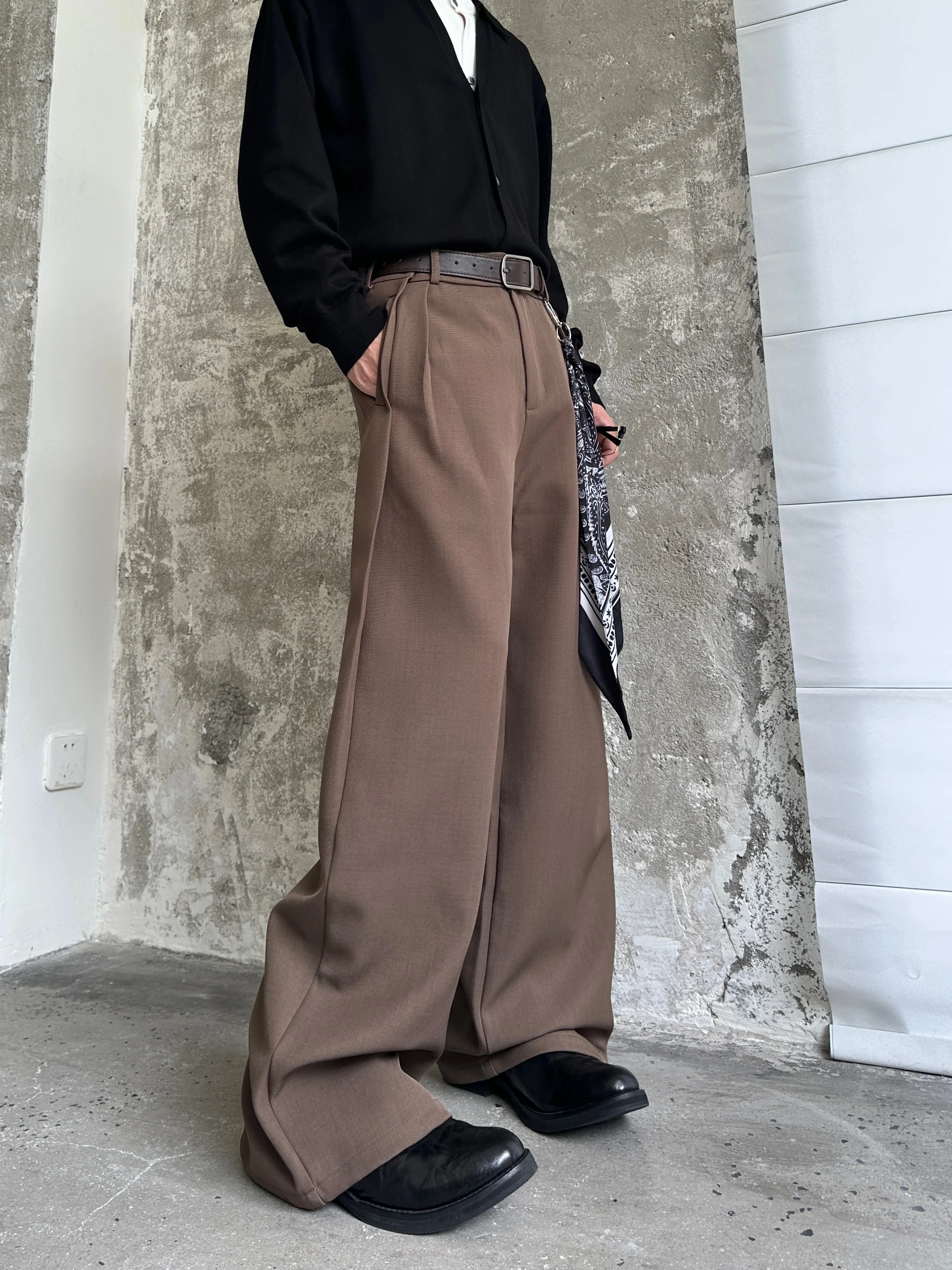 MARTHENTUASR Deconstructed Drapey Wide Leg Men's Pants Elegant Style Floor-Length Loose Fit Beach Performance Casual Business