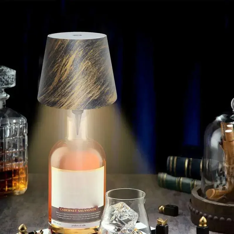 

Modern Metal Wine bottle Lamp USB Rechargeable Battery LED Cordless Restaurant Table Lamp For Dinner End table for bedroom Quran