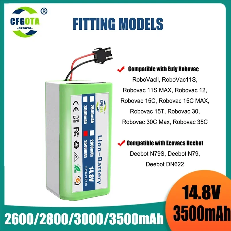 

New 14.4V 3500mAh Li-ion Battery for Conga 990 1090 Tesvor X500 Ecovacs Deebot N79 N79S DN622 Eufy RoboVac 11 11S RoboVac 30