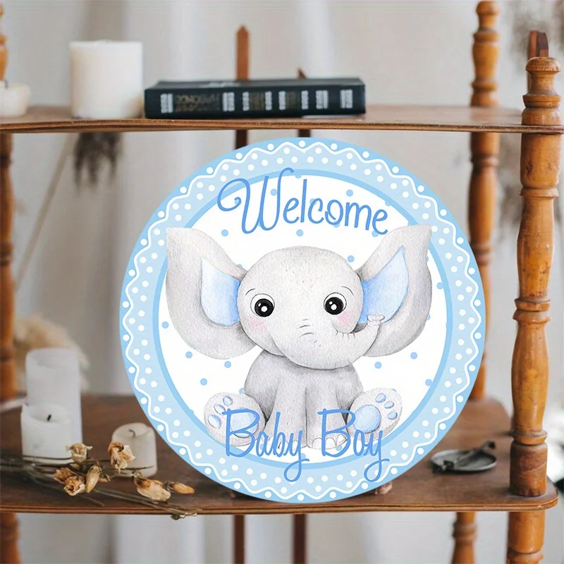 Beautiful Welcome Baby Boy Wreath Decor, Aluminum Metal Sign, Durable, Rust-Resistant, Perfect for Nursery Room Decoration