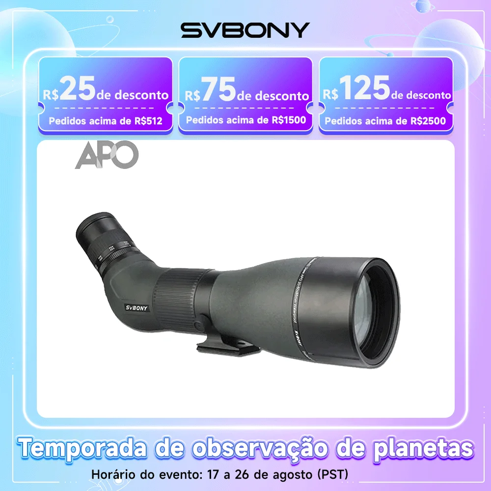 Svbony sa401 apo luneta 20-60x85/25-75x100 ed telescópio poderoso equipamento de acampamento à prova d' água telescópio de observação de pássaros