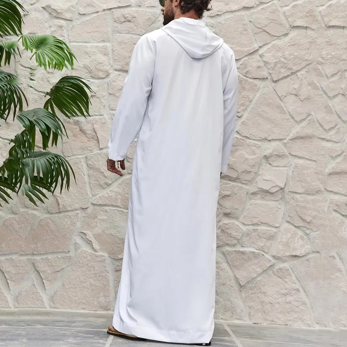 High end Middle Eastern style men\'s robe elegant retro solid color robe, casual loose long sleeved Muslim Eid al Fitr men\'s robe