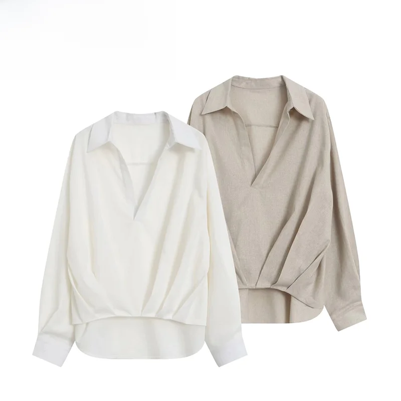 

Fashionable Versatile V-Neck Shirt ZR Spring New Women's Clothing Polyester Long Sleeve Shirt Stylish Design for Ladies