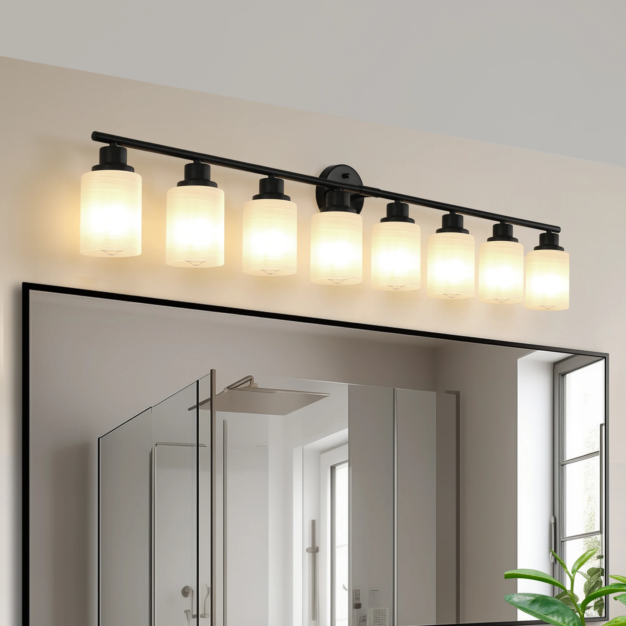 

8 Lights 50'' LED BLACK Modern Vanity Light for Bathroom Mirror Wall Lamp Fixture (Bulb NOT Included)