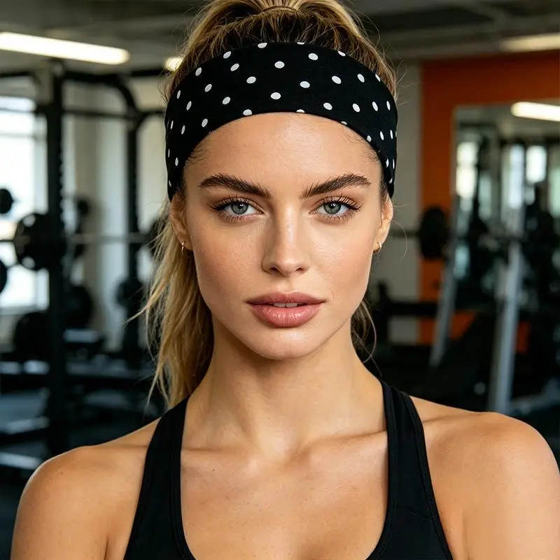 Gepunktetes Yoga-Stirnband, elastisches Stirnband für Mode, Make-up, Sport, Fitness, schweißabsorbierendes Haarband – Detail 3