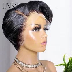 Pixie Cut Wig com Lace Front, Pré-Arrancadas Brasileiro Cabelo Humano, Transparente Curto Bob Perucas, Em Linha Reta, 13x1